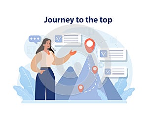 Journey to the top concept. Flat vector illustration.