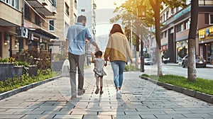 The Journey of Togetherness as a Happy Family Embarks on a Walking Adventure in the City