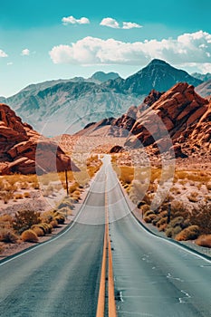 Journey Towards Mountain Peaks Along an Empty Road