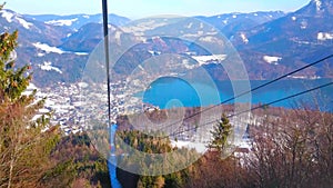 Journey on vintage Zwolferhorn cable car, St Gilgen, Austria