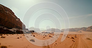 Journey on Wadi Rum Desert Road in Jordan, Middle East. Unearthly Dune Landscape