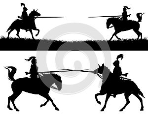 Joust tournament horseback knights black vector