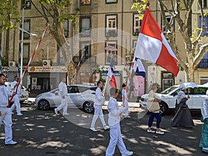 The jousters of Languedoc water jousting tournament in southern France