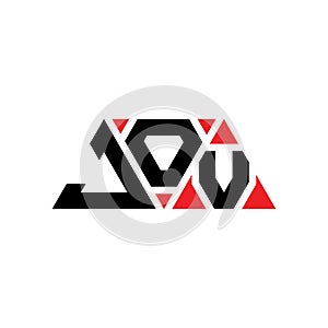 JOV triangle letter logo design with triangle shape. JOV triangle logo design monogram. JOV triangle vector logo template with red