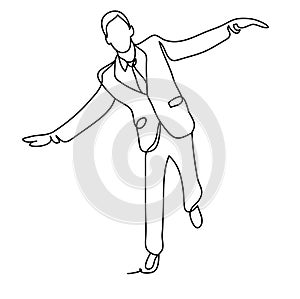 The joy of success. Businessman in suit happily runs. Business concept illustration. Continuous line drawing. Isolated
