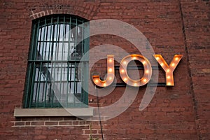 JOY Light Bulb Sign on Wall photo