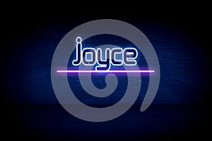 Joyce - blue neon announcement signboard