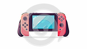The Joycon controller is attached to a video game console screen. It is an accessory, device, or gadget that is attached