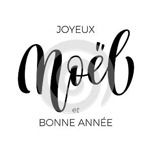 Joyeux Noel et Bonne Annee French Merry Christmas and Happy New Year hand drawn calligraphy modern text for greeting card. Vector