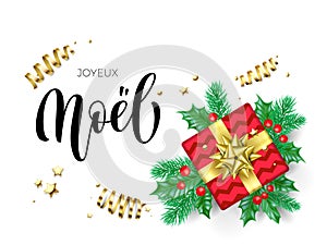 Joyeux Noel French Merry Christmas hand drawn quote calligraphy for holiday greeting card background template. Vector Christmas tr