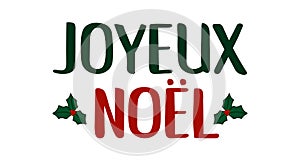 Joyeux Noel quote in French as logo or header. Translated Merry Christmas. Celebration Lettering for poster, card