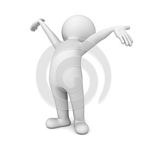 Joyful 3d man standing with arms wide open feeling free isolated on white background