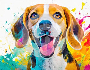 A joyful and amusing Beagle dog is enjoying itself in a solitary setting without any distract