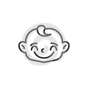 Joyful baby face line icon