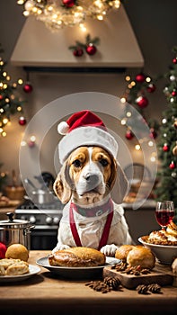 Joyful Barks and Bites: Beagle Chef Prepares a Christmas Dinner Wonderland