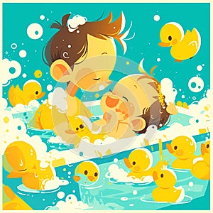 Joyful Bath Time with Baby and Ducks