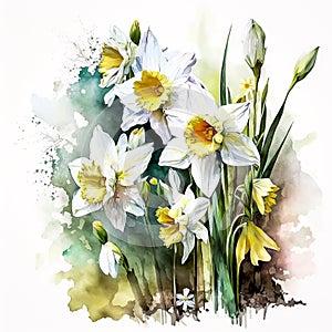 Joyful Blooms: Watercolor Daffodils to Uplift Your Designs AI Generated