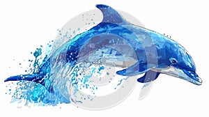 Joyful Blue Dolphin Jumping Isolated on White Background