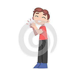 Joyful Boy Clapping his Hands, Happy Kid Applauding Expressing Enjoyment, Appreciation, Delight Cartoon Style Vector