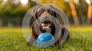 The Labrador with Blue Ball.AI generated image