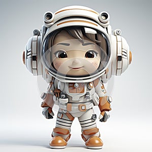 Joyful Cartoon Astronaut Child: Adorable Cosmic Adventure in a Miniature Space Suit with a Radiant Smile.