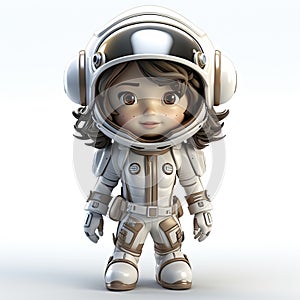 Joyful Cartoon Astronaut Child: Adorable Cosmic Adventure in a Miniature Space Suit with a Radiant Smile.