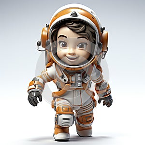 Joyful Cartoon Astronaut Child: Adorable Cosmic Adventure in a Miniature Space Suit with a Radiant Smile.