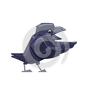 Joyful cartoon crow says happily. Cartoon Vector illustration isolated on white background