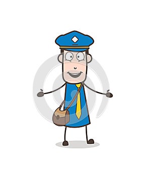 Joyful Cartoon Postboy Character Face Vector