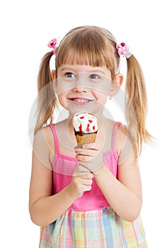 Joyful child girl with ice-cream isolated