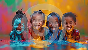 Joyful Children Playing with Colorful Paints