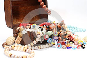 Joyful Colors of Jewelery Beads Multi Colored Chain Necklace on White Background