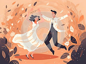 Joyful Dancing Bride and Groom Clipart