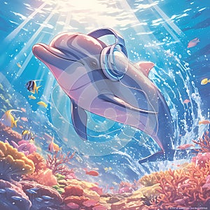 Joyful Dolphin Leap: Seafoam Delight photo