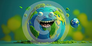 Joyful Earth character laughting on blue background, Happy Earth day, World laughter day. Generative ai