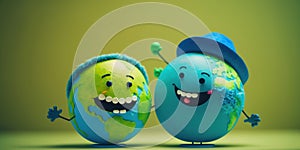 Joyful Earth character laughting on green background, Happy Earth day, World laughter day. Generative ai