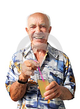 Laughing Elderly Man with Coctail photo