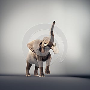 Joyful elephant in a studio.