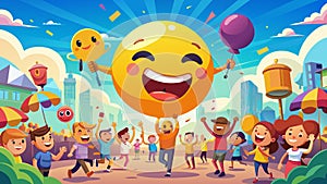 Joyful Emoji Parade in Colorful Cartoon Cityscape World Emoji Day photo