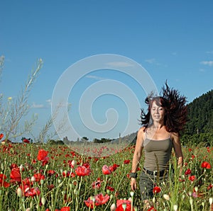 Joyful emotions in a poppy field