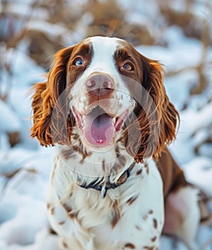 Joyful English Springer Spaniel Reveling in Winter's Splendor Generative AI