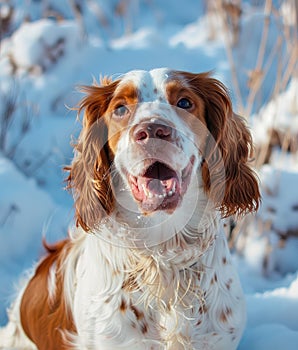 Joyful English Springer Spaniel Reveling in Winter's Splendor Generative AI