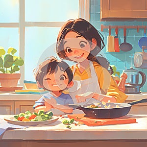Joyful Family Cooking Moment