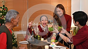 Joyful family having Christmas dinner in comfortable home. Christmas and thanksgiving concept