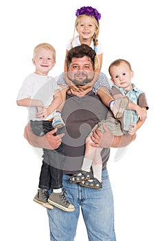 Joyful father with his children