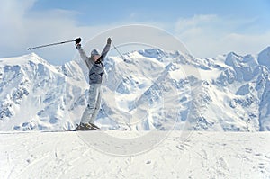 Joyful female skier