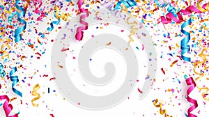Joyful Frame: Confetti and Streamers Create a Festive Clipart on a White Background, Offering a Versatile and Dynamic Design