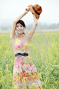 Joyful girl in field