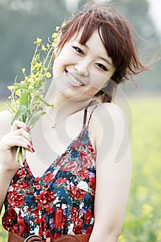 Joyful girl in field