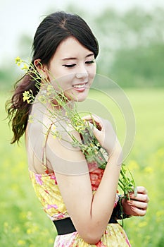 Joyful girl in field